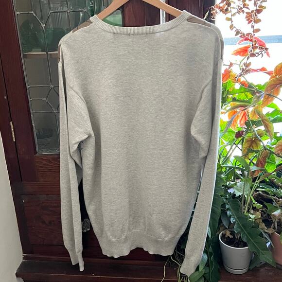 Y2K Vintage IZOD Argyle Sweater Size M Men VNeck Gray Tan Cotton Academia Preppy - Picture 9 of 17